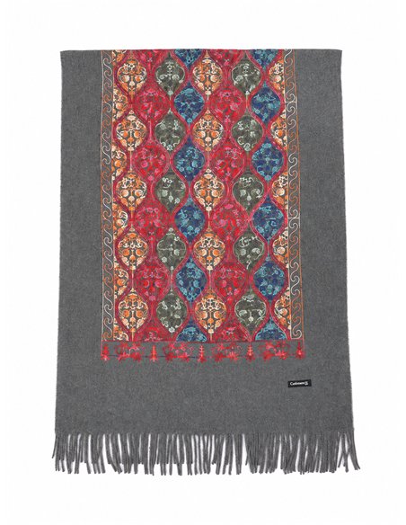 Sciarpa ornamentale multicolore con frange