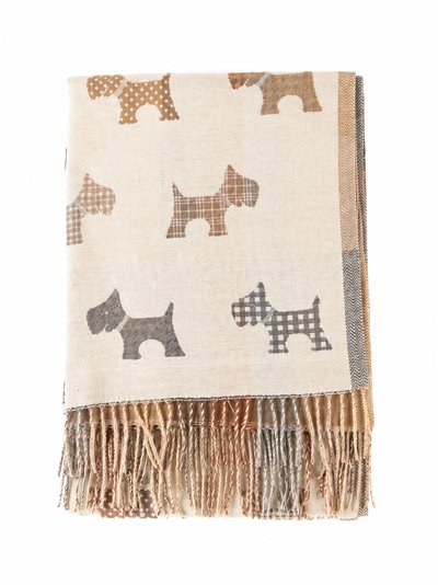 Cachecol com estampa de cachorro e franjas