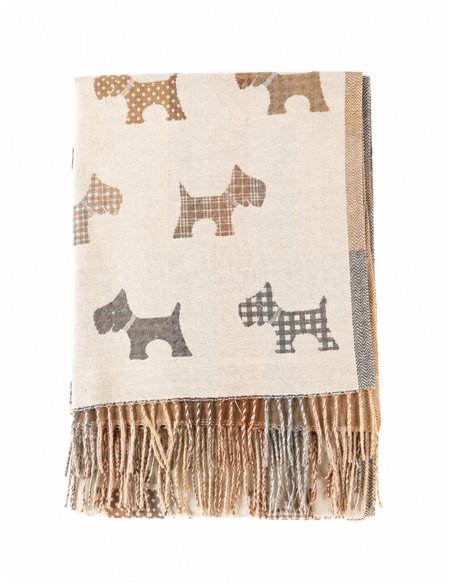 Cachecol com estampa de cachorro e franjas