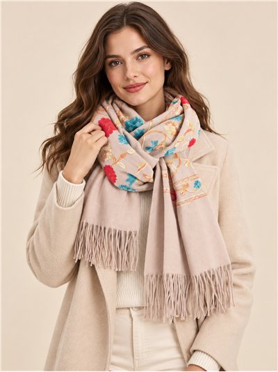 Bufanda floral bordada con flecos