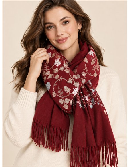 Lenço floral romântico com franjas