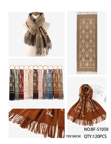 Bufanda damasco floral con flecos