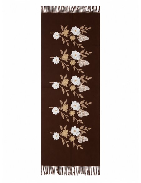 Lenço com flores bordadas e franjas.