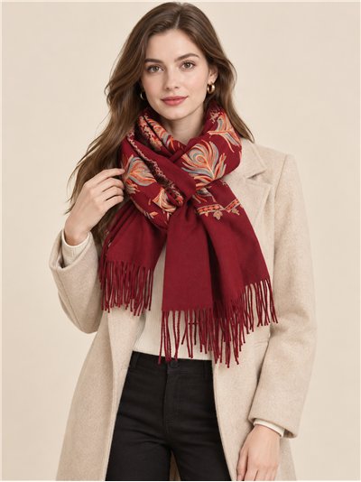 Bufanda ornamental de plumas con flecos
