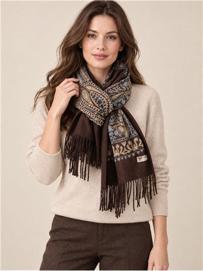Bufanda paisley bordada con flecos