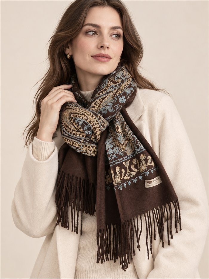 Bufanda paisley bordada con flecos