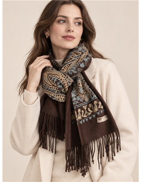 Bufanda paisley bordada con flecos