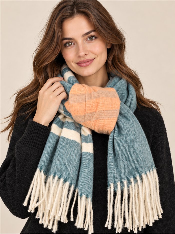Sciarpa a righe multicolori con frange
