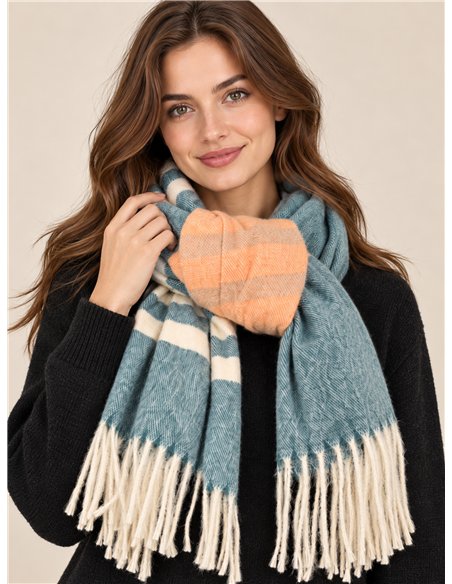 Sciarpa a righe multicolori con frange