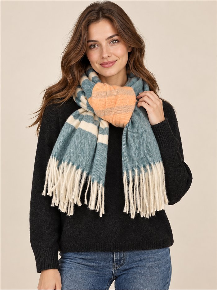 Sciarpa a righe multicolori con frange