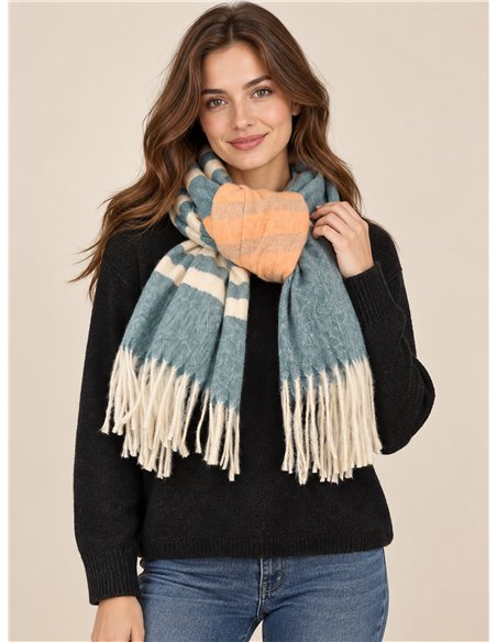 Sciarpa a righe multicolori con frange