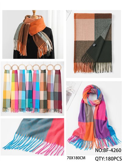 Bufanda cuadros color block con flecos 2