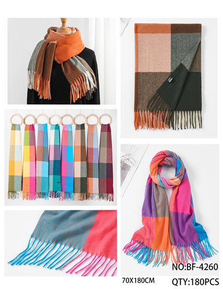 Bufanda cuadros color block con flecos
