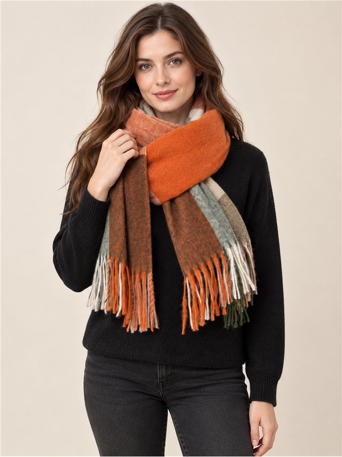 Bufanda cuadros color block con flecos
