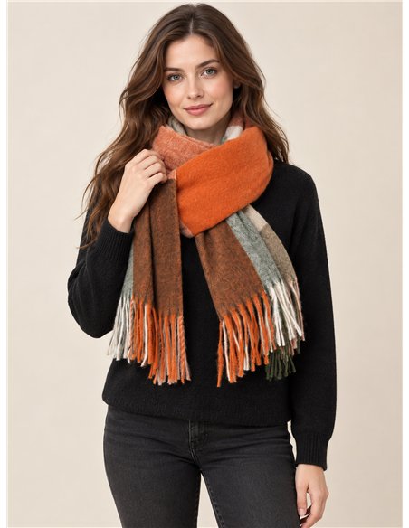 Bufanda cuadros color block con flecos