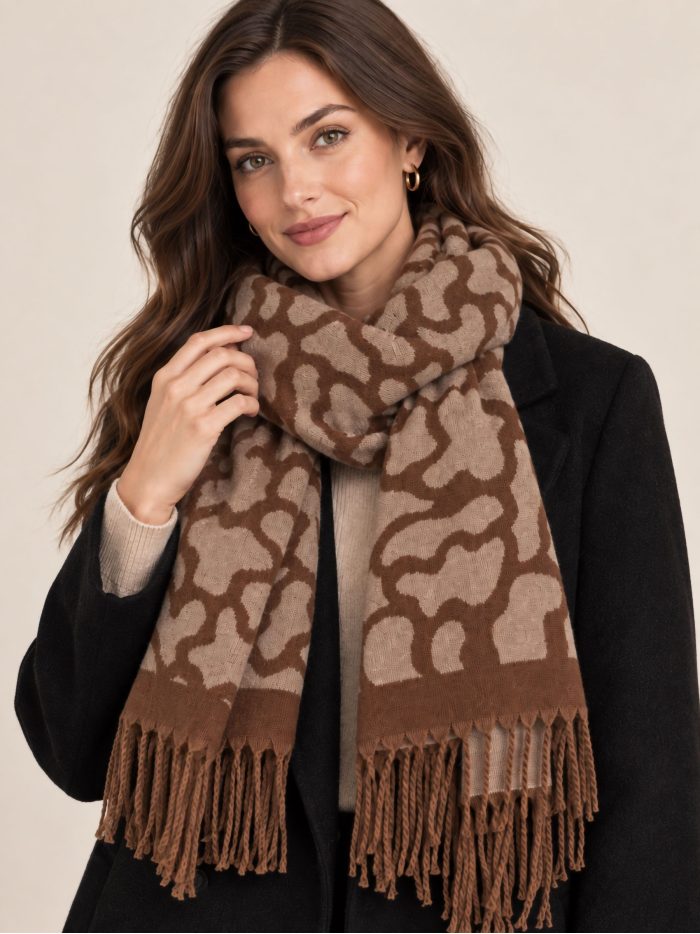 Sciarpa con stampa astratta e frange | BF-BF-4145