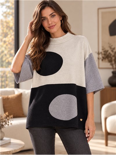Geometric circle knit sweater