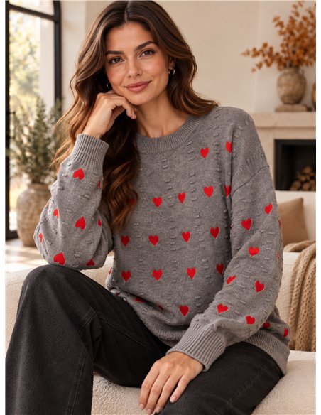 Maglia con cuori ricamati