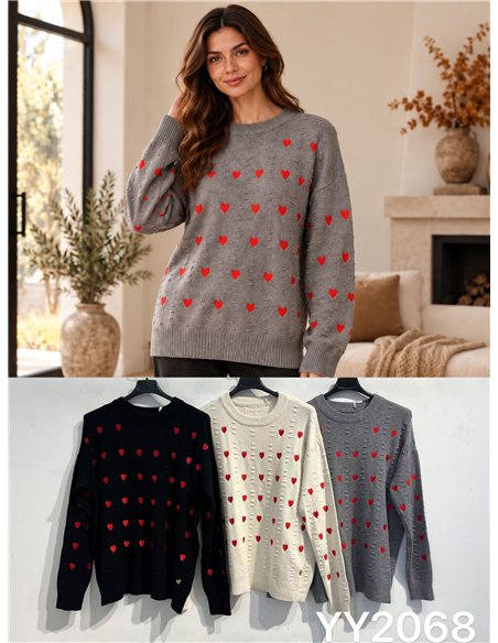 Maglia con cuori ricamati