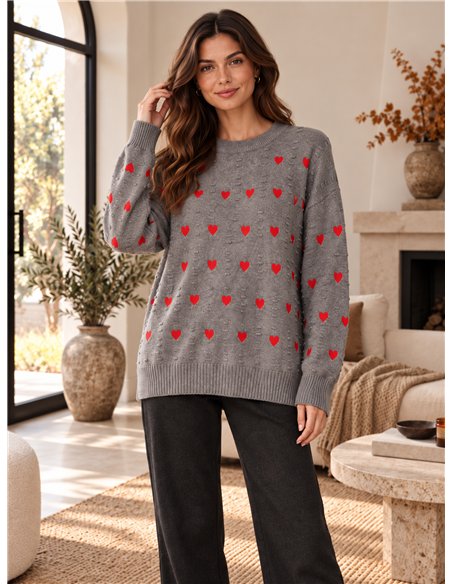Maglia con cuori ricamati