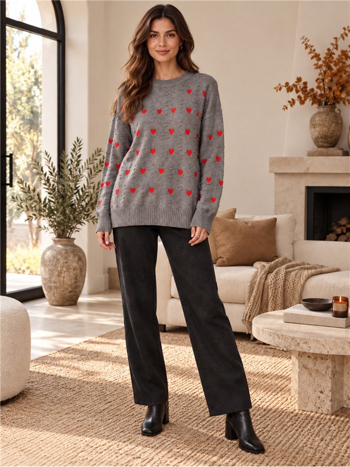 Maglia con cuori ricamati
