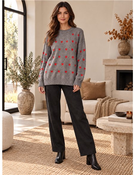 Maglia con cuori ricamati