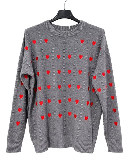 Maglia con cuori ricamati