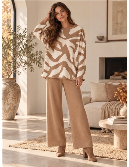 Ensemble pull et pantalon oversize à imprimé abstrait