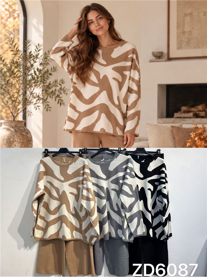Ensemble pull et pantalon oversize à imprimé abstrait