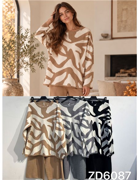 Ensemble pull et pantalon oversize à imprimé abstrait