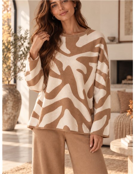 Ensemble pull et pantalon oversize à imprimé abstrait