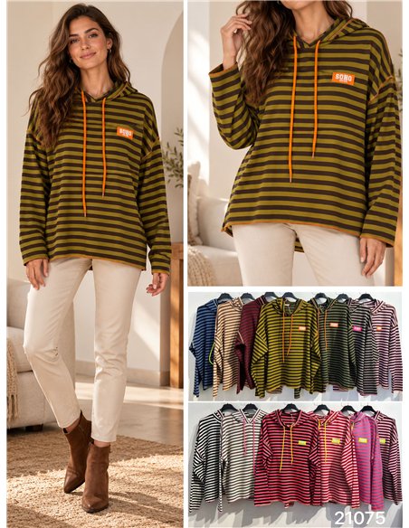 Felpa con cappuccio a righe oversize