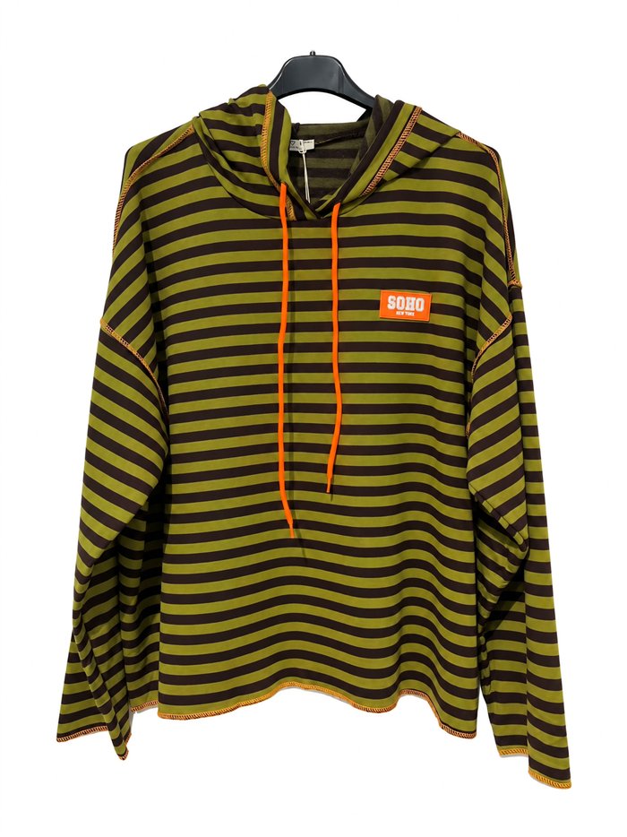 Felpa con cappuccio a righe oversize