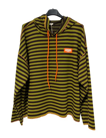 Felpa con cappuccio a righe oversize