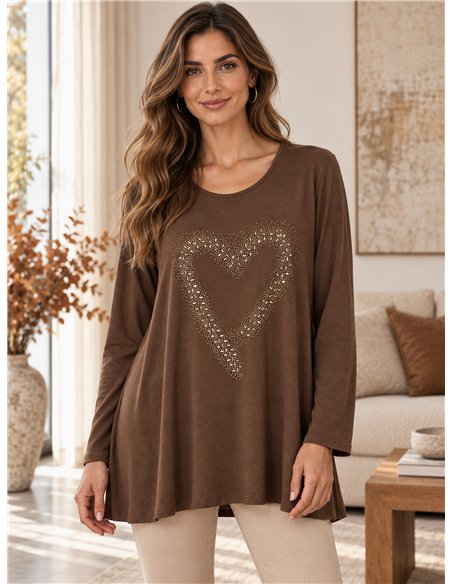 Maglione a forma di cuore con strass, taglie forti
