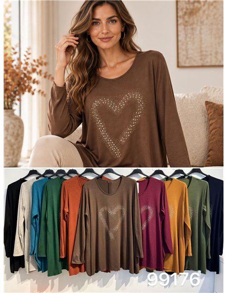 Maglione a forma di cuore con strass, taglie forti