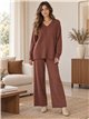 Cable knit sweater and wide-leg trousers set