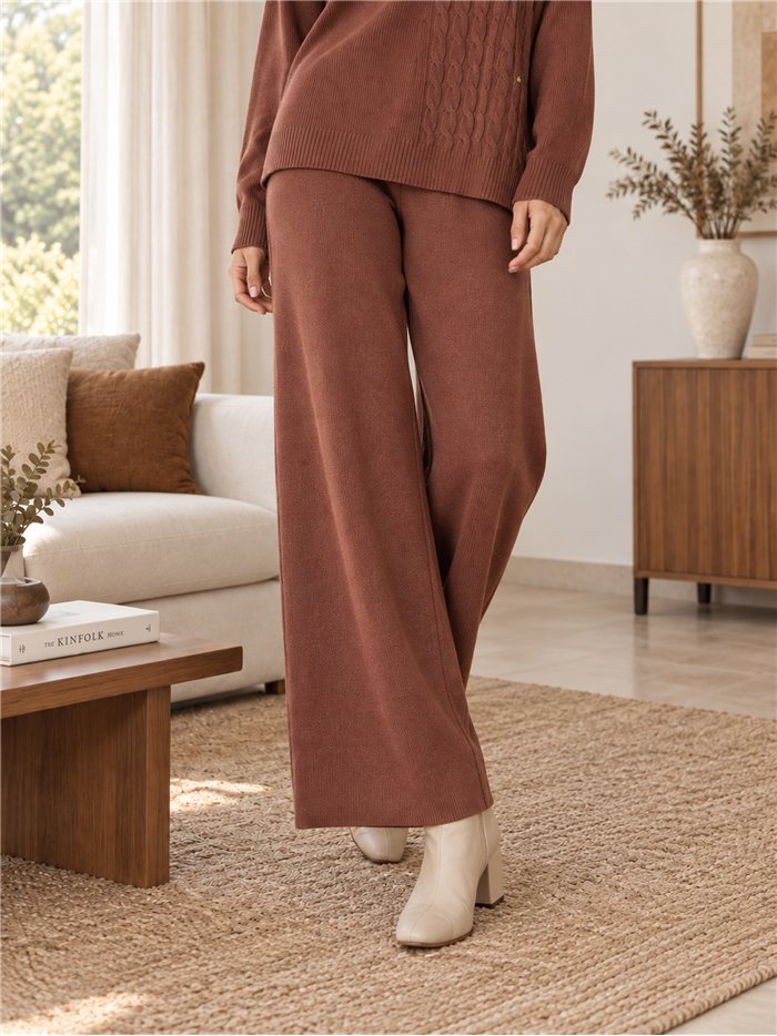 Cable knit sweater and wide-leg trousers set