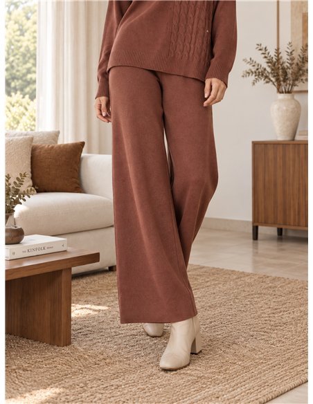 Cable knit sweater and wide-leg trousers set