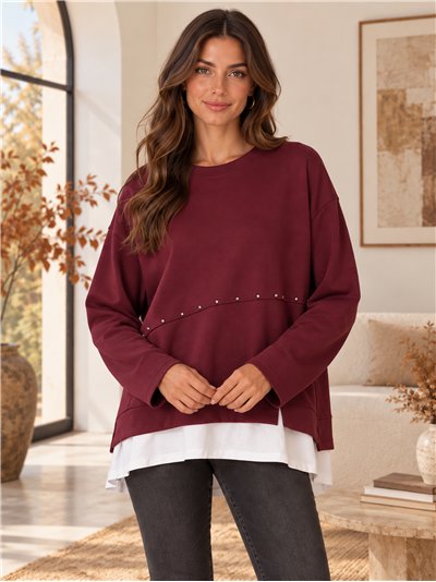 Oversized stud-trim layered sweatshirt