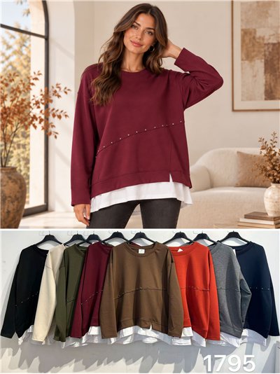 Oversized stud-trim layered sweatshirt 2