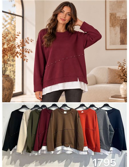 Sudadera amplia efecto camisa tachuelas