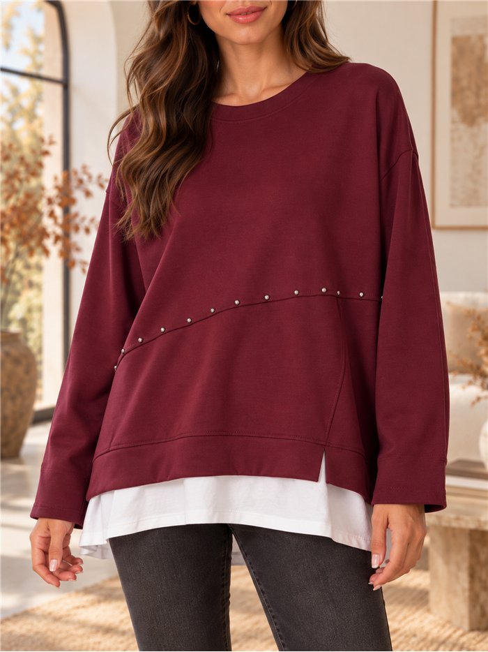 Sudadera amplia efecto camisa tachuelas