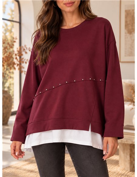 Sudadera amplia efecto camisa tachuelas