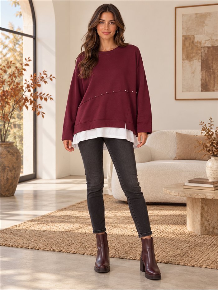 Sudadera amplia efecto camisa tachuelas
