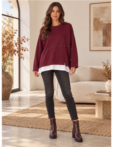 Sudadera amplia efecto camisa tachuelas