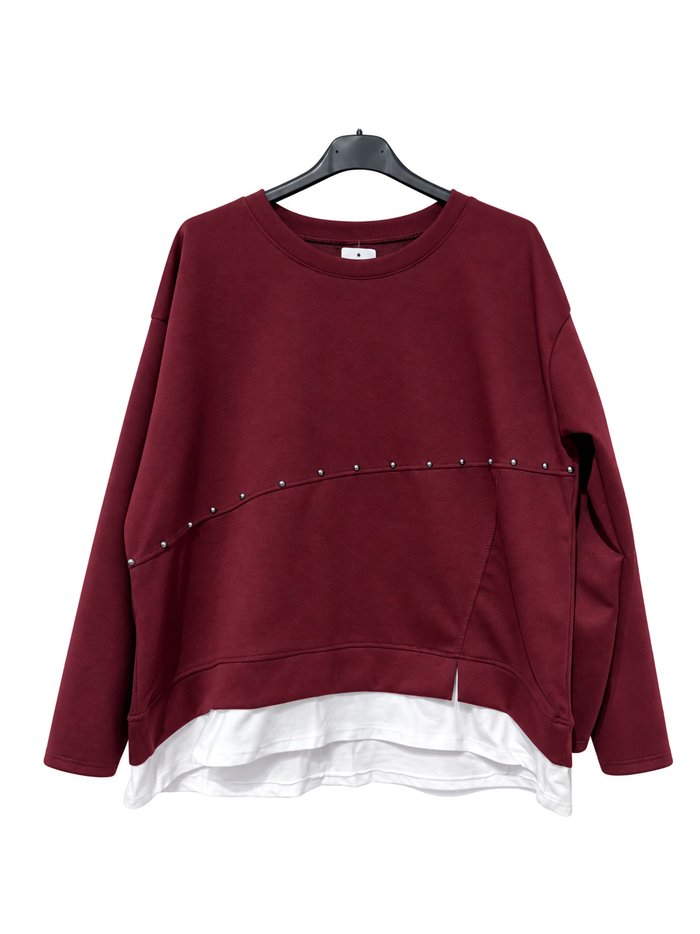 Sudadera amplia efecto camisa tachuelas