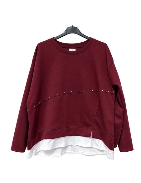Sudadera amplia efecto camisa tachuelas