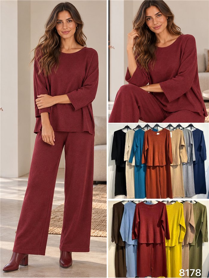 ensemble pull à col rond et pantalon à jambes larges