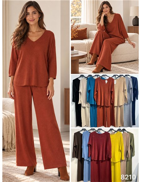 Ensemble pull à col V et pantalon large